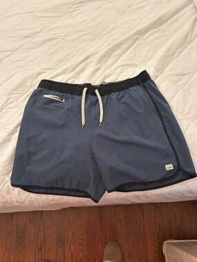 Vuori Navy Blue Athletic Shorts with Black Trim